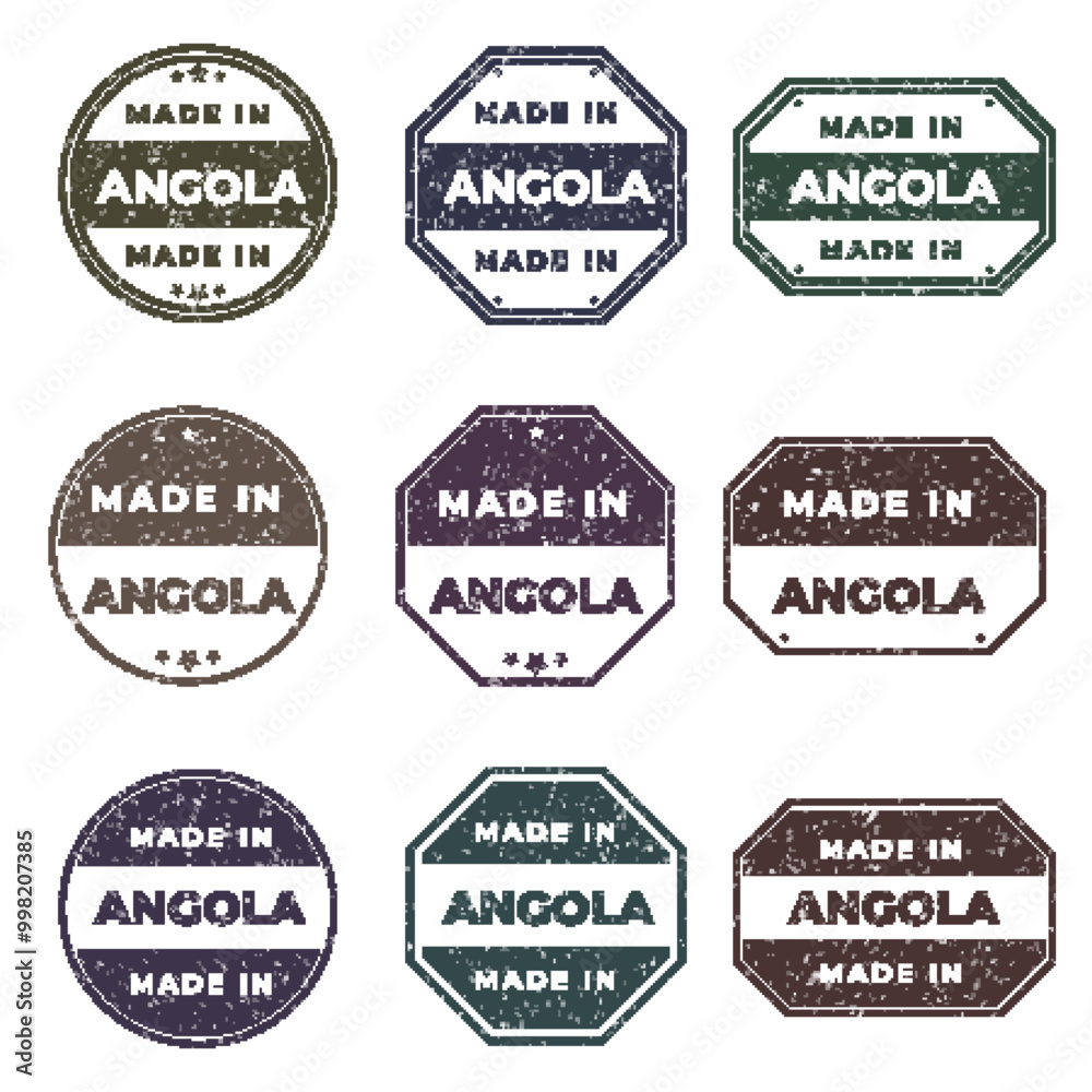 Fototapeta premium Set of Made In ANGOLA Labels Ready to use for Product Emblem