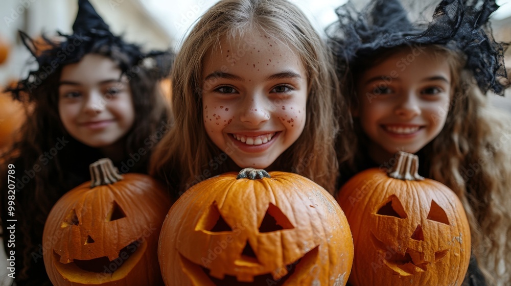 Halloween Celebrations with Witches and Pumpkins in an Autumn Forest Setting Halloween Celebrations with Witches and Pumpkins in an Autumn Forest Setting