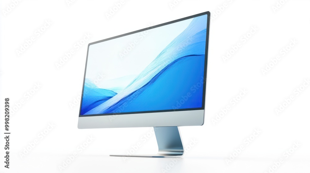 A desktop computer monitor with a sleek stand, isolated on a white background A desktop computer monitor with a sleek stand, isolated on a white background