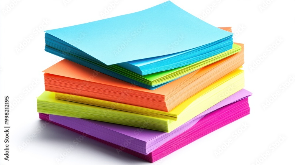 A stack of sticky notes in bright colors, isolated on a white background A stack of sticky notes in bright colors, isolated on a white background
