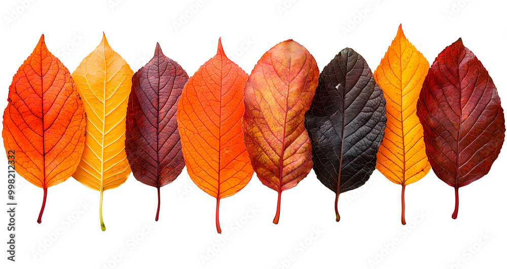 Obraz premium Vibrant autumn leaves in a gradient of colors: red, orange, and yellow