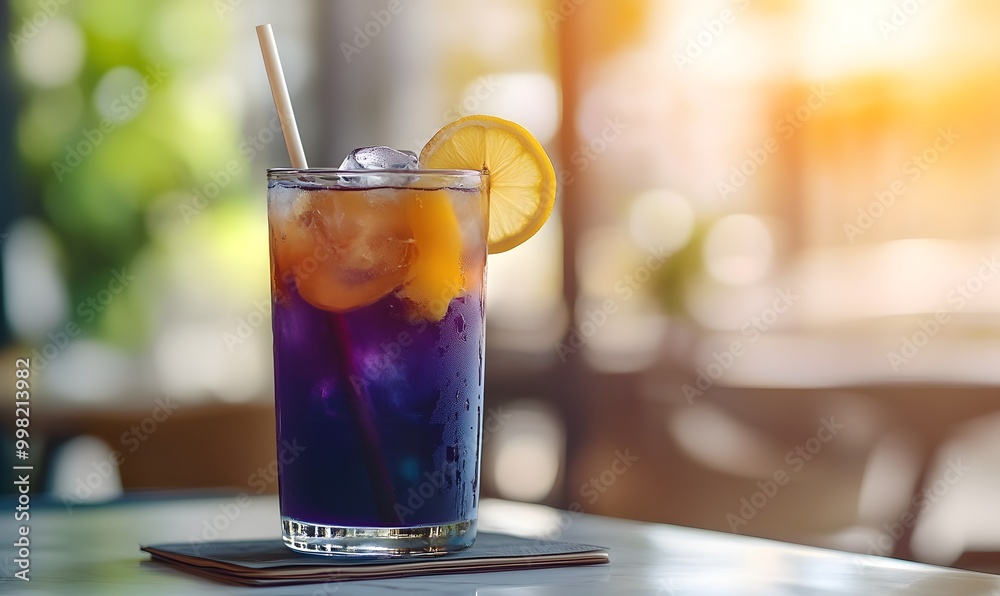 Refreshing blue lemon black tea in a tall, clear glass.Generative AI Refreshing blue lemon black tea in a tall, clear glass.Generative AI
