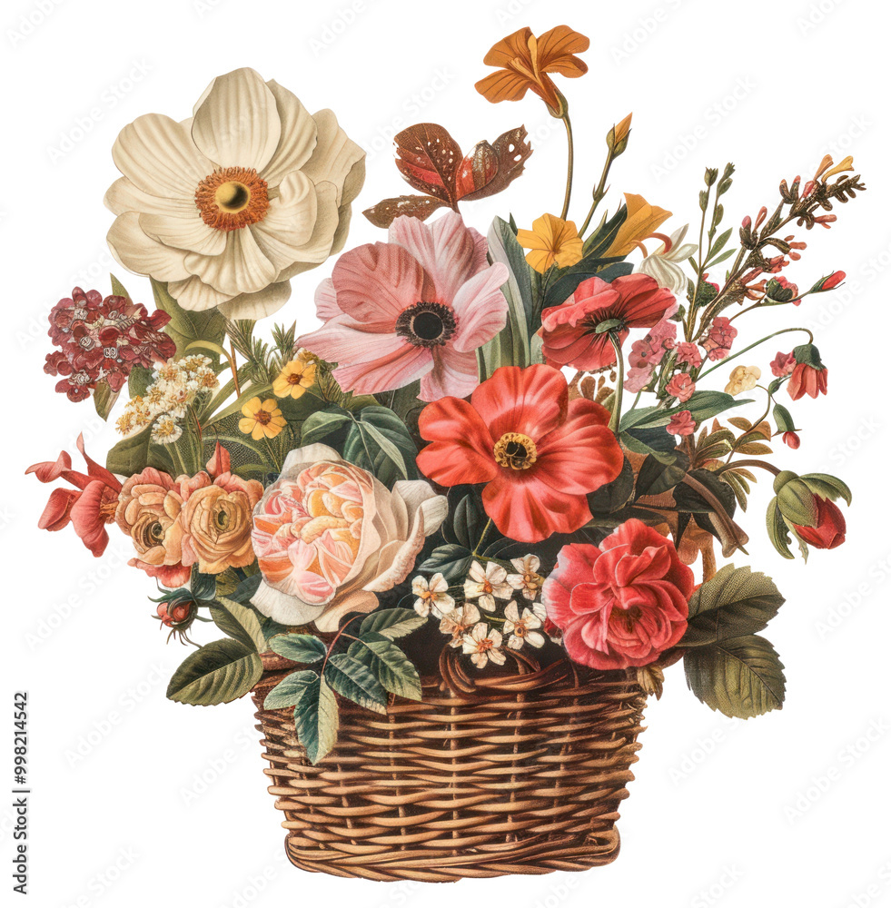 Obraz premium PNG Colorful floral basket illustration