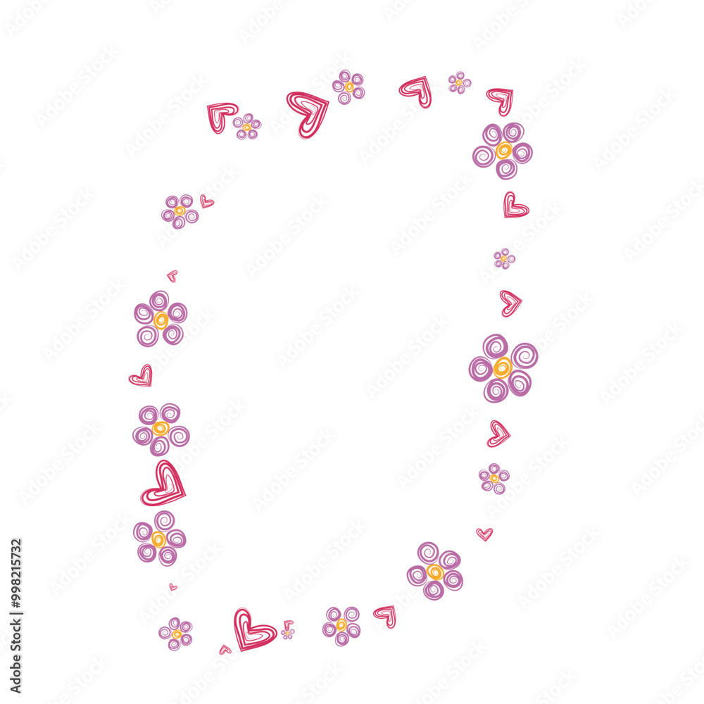 Cute hand painted heart and flower decorative frame. Beautiful decoration in children's style. Cute hand painted heart and flower decorative frame. Beautiful decoration in children's style.