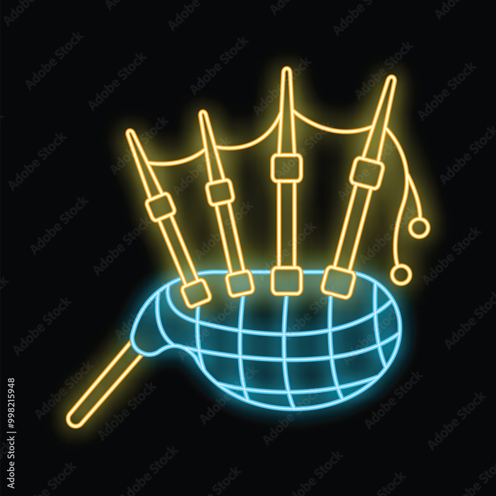 Glowing neon illustration of traditional scottish bagpipes, perfect for designs related to music, culture, and scotland Glowing neon illustration of traditional scottish bagpipes, perfect for designs related to music, culture, and scotland