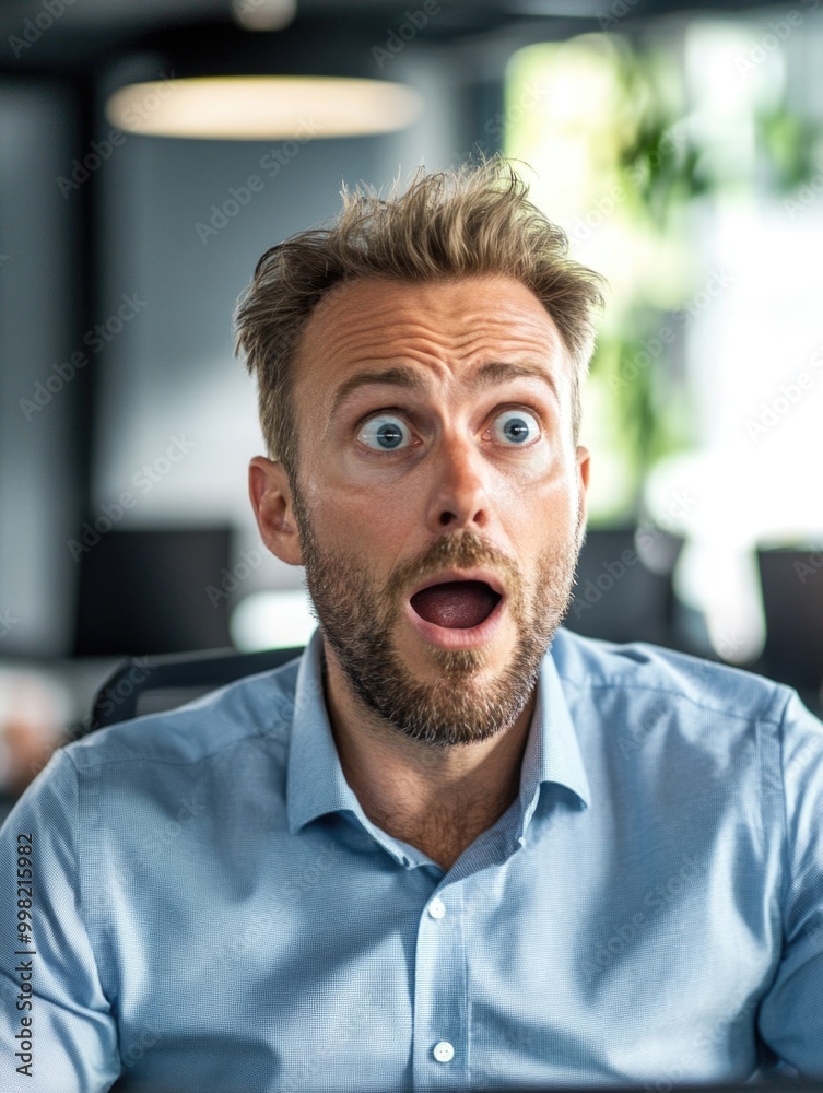 Surprised Businessman Reacting to News or Interaction at Workplace Surprised Businessman Reacting to News or Interaction at Workplace
