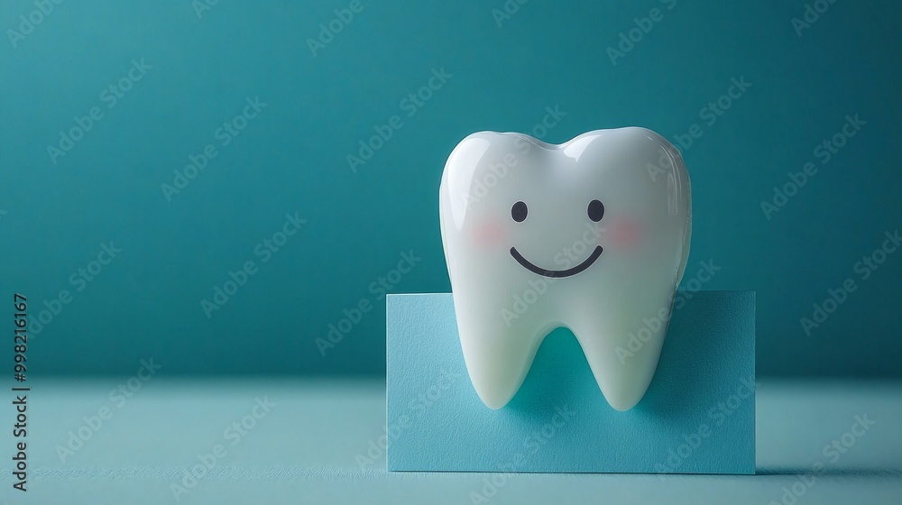 A tooth is smiling on a blue background A tooth is smiling on a blue background