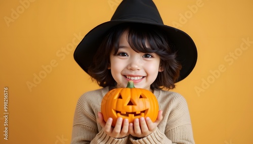 halloween witch with pumpkin