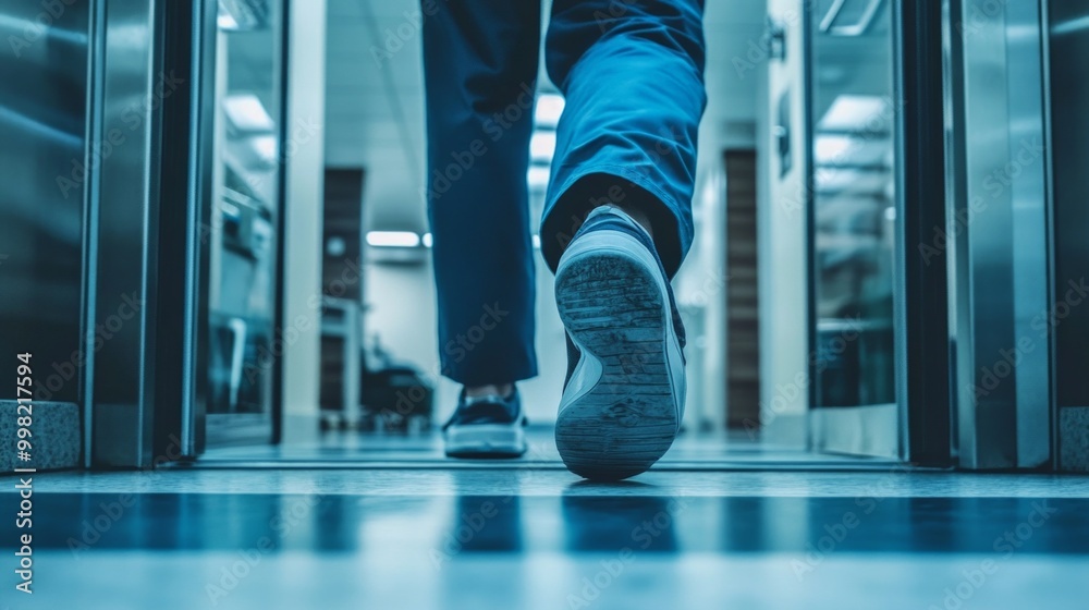 Obraz premium A person is walking in a hospital hallway