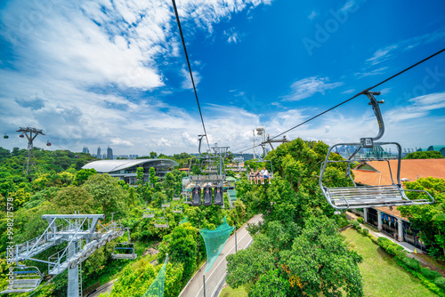 Photography Singapore - September 13, 2023: Aerial view of The Luge and Sentosa Island
