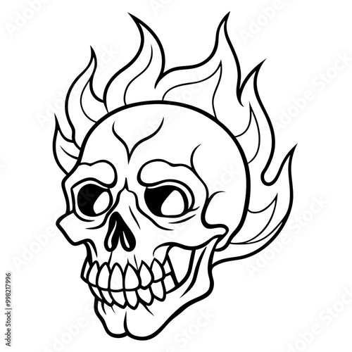 flaming skull head drawing