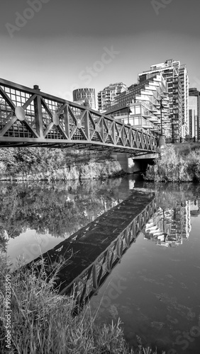 The beautiful landscape along Calgary riverwalk at sunset