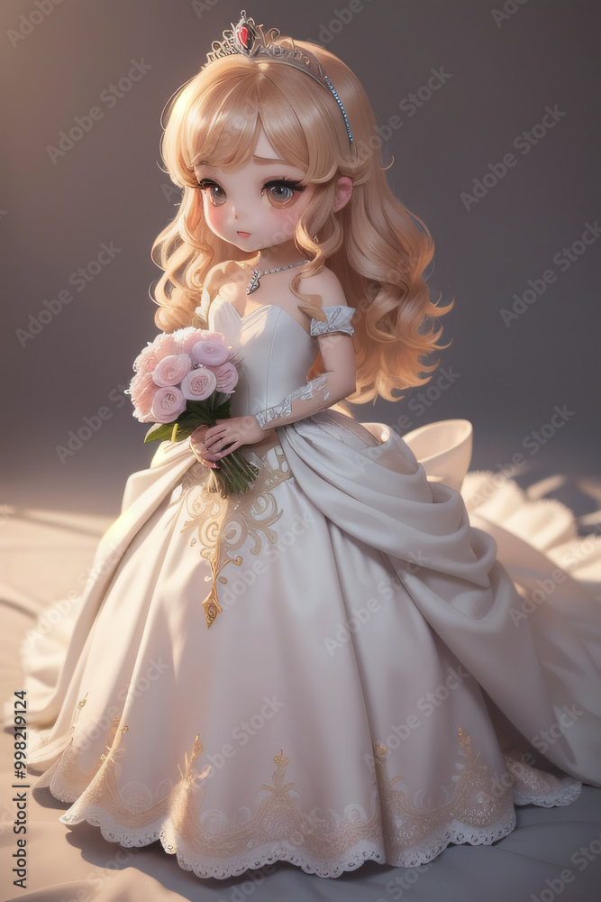 Chibi wedding Princess Holding a Bouquet Portrait Chibi wedding Princess Holding a Bouquet Portrait