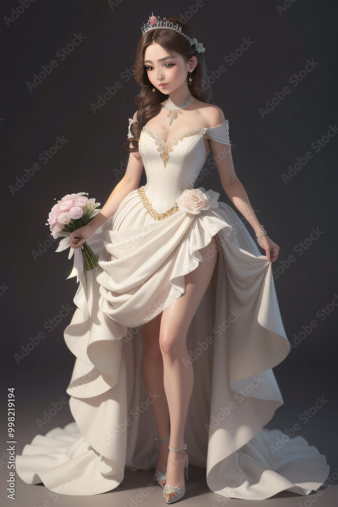 Chibi wedding Princess Holding a Bouquet Portrait Chibi wedding Princess Holding a Bouquet Portrait