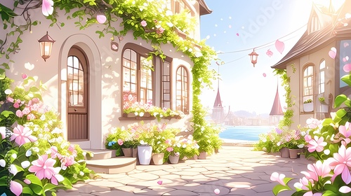 Fototapeta Naklejka Na Ścianę i Meble -  Delicate scene featuring narrow streets and intricate details of daily life.