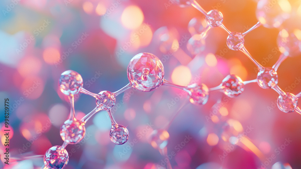 Colorful molecular structure representation with vibrant light and abstract background Colorful molecular structure representation with vibrant light and abstract background