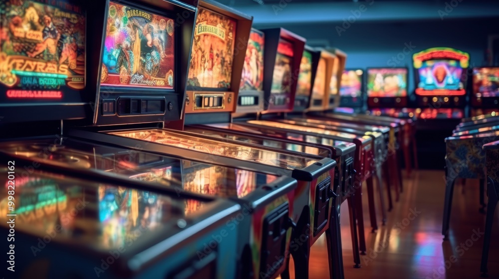 Classic Arcade: Row of Pinball Machines Classic Arcade: Row of Pinball Machines