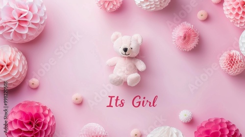 A pink background with a teddy bear on it