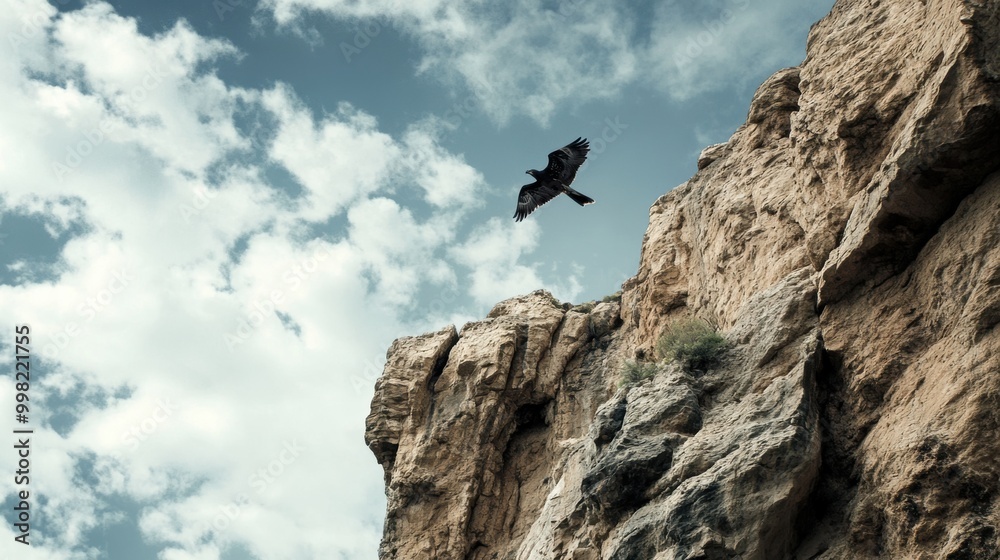 Fototapeta premium Majestic Bird Soaring Over Rocky Cliff Landscape