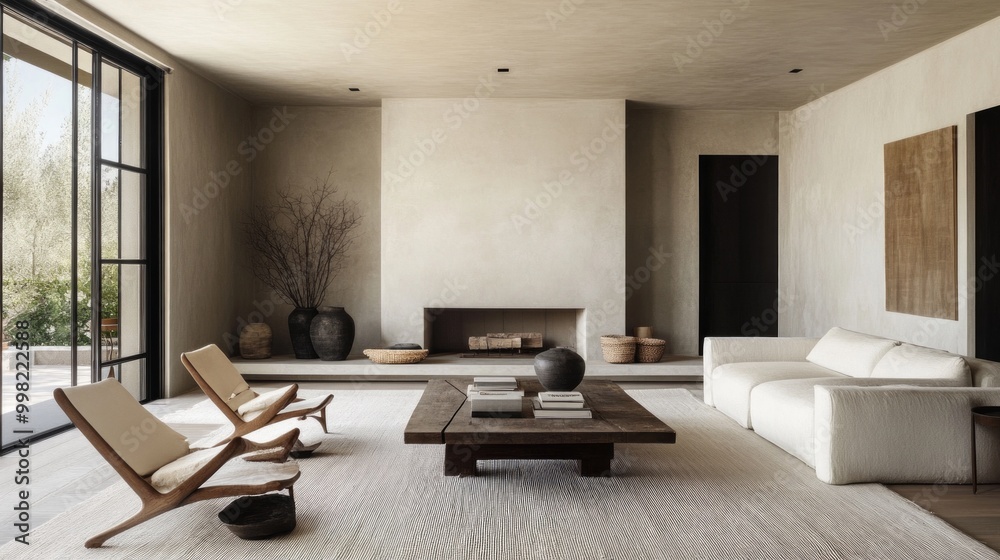 Fototapeta premium A living room with a fireplace and a zebra print rug