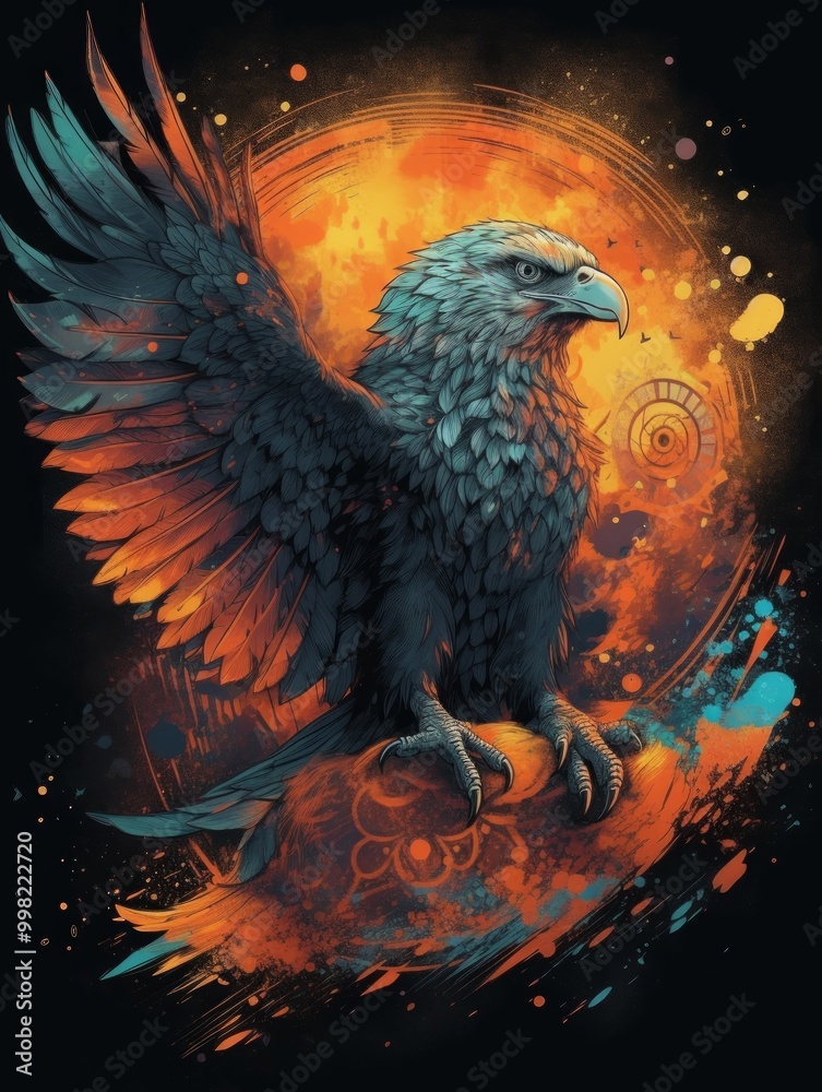 A stylized eagle with vibrant colors and dynamic wings. A stylized eagle with vibrant colors and dynamic wings.