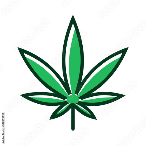 Cannabis leaf icon in vibrant green color on white background with copy space 