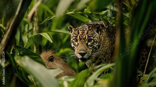 Jaguar in Lush Green Jungle Habitat