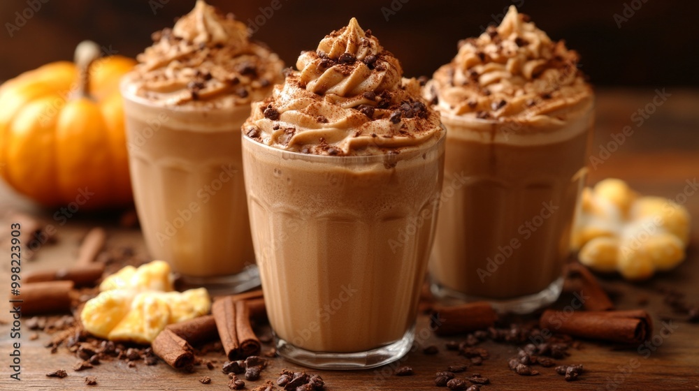 Three cups of hot chocolate with whipped cream on a table Three cups of hot chocolate with whipped cream on a table