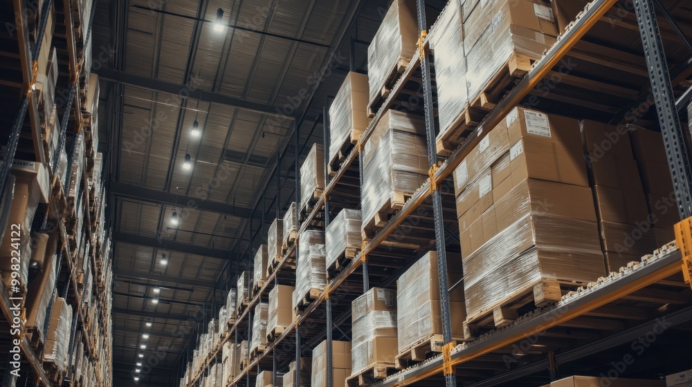 Fototapeta premium Warehouse Shelves Full of Cardboard Boxes