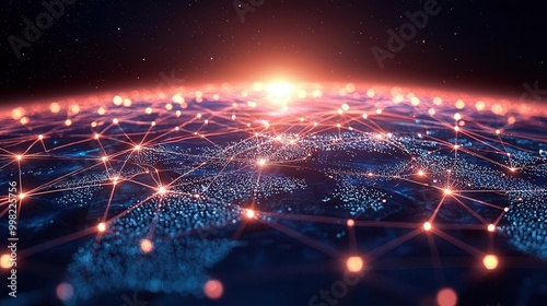 A satellite view of Earth at night with cities illuminated and connected by glowing business lines symbolizing the 247 nature of global trade