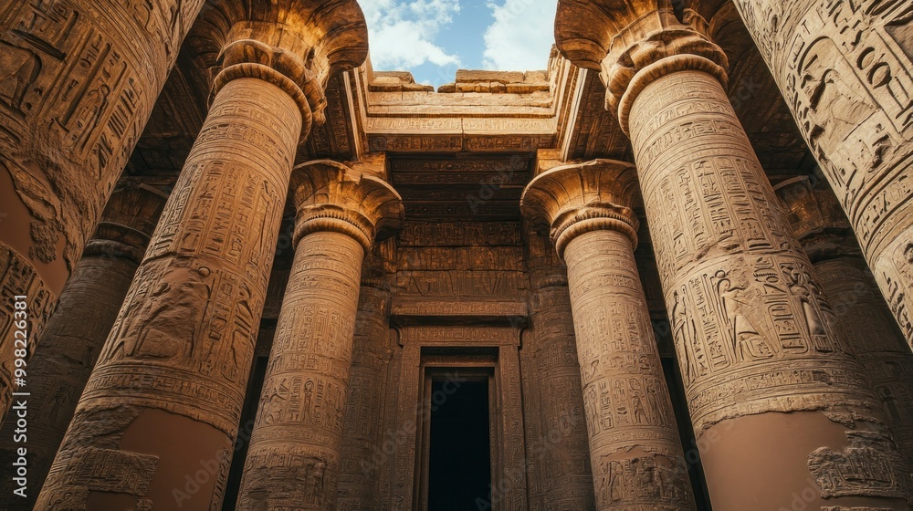 Ornate Carved Pillars Inside Ancient Egyptian Temple Ornate Carved Pillars Inside Ancient Egyptian Temple
