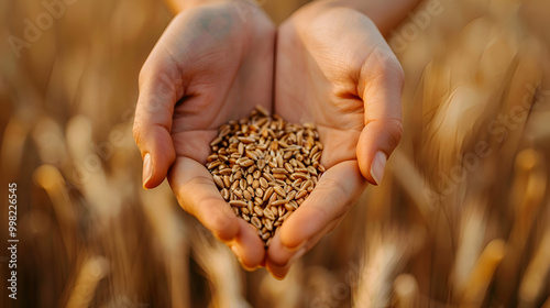 Weat Seeds on Hands Against Feild, World Pulses Day, World Legumes Day, February 10., Generative Ai