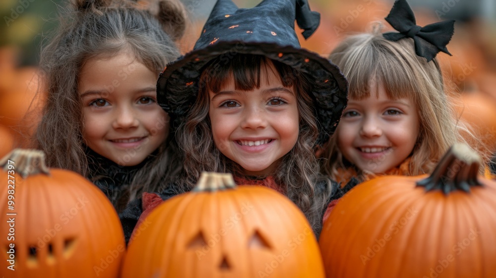 Halloween Celebrations with Witches and Pumpkins in an Autumn Forest Setting Halloween Celebrations with Witches and Pumpkins in an Autumn Forest Setting