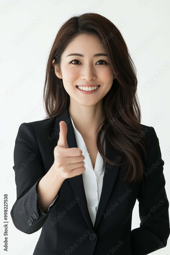Portrait of Smiling Successful Japanese Business Woman Wearing Classic Business Suit, Professional Executive Image on White Background Portrait of Smiling Successful Japanese Business Woman Wearing Classic Business Suit, Professional Executive Image on White Background