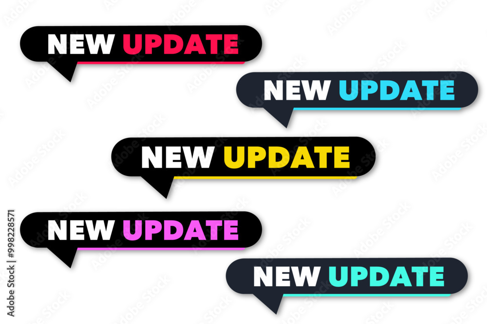 set of modern multi-colored new update stickers on a transparent background set of modern multi-colored new update stickers on a transparent background
