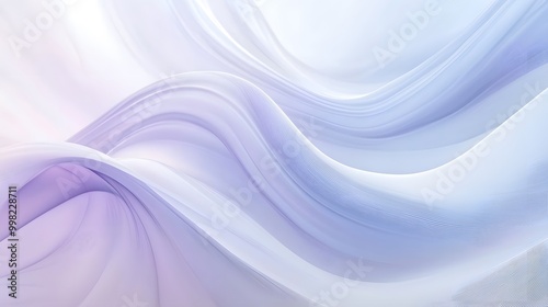 A white, curved, wave-shaped structure on the left side of an abstract background with light blue and purple tones