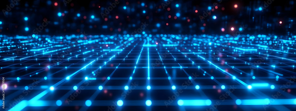 Fototapeta premium Abstract Glowing Blue Digital Grid Background