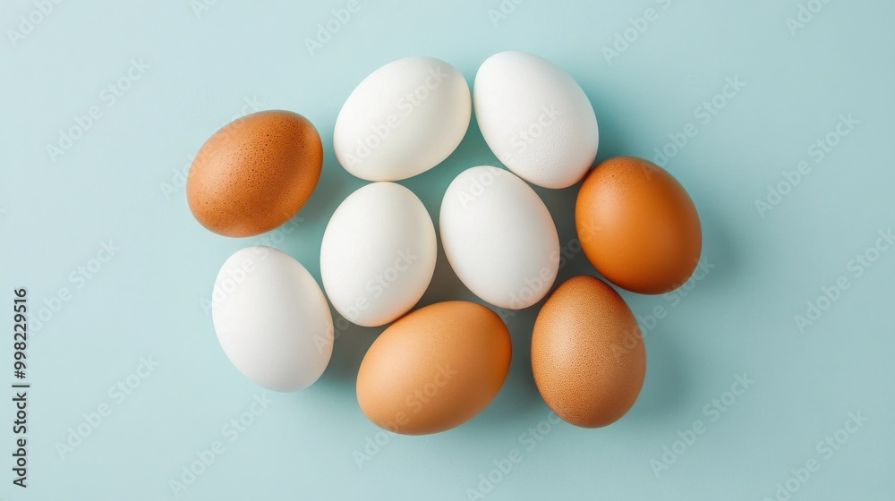 A Collection of White and Brown Eggs on a Rustic Background for Culinary Uses A Collection of White and Brown Eggs on a Rustic Background for Culinary Uses