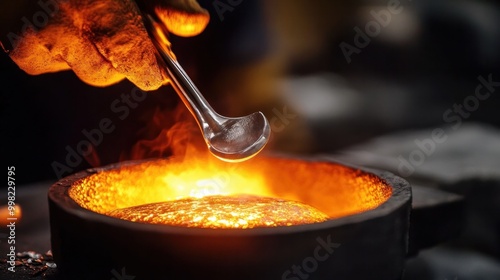 A silversmith is melting metal to create jewelry.
