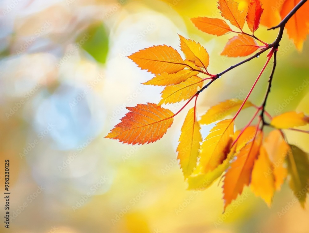 Golden autumn leaves shimmering in soft sunlight against a blurred backdrop of nature Golden autumn leaves shimmering in soft sunlight against a blurred backdrop of nature