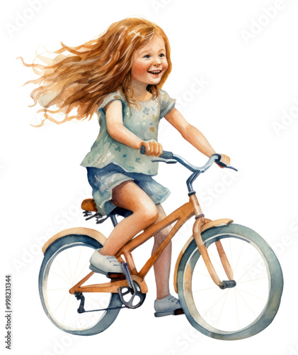 PNG Young happy girl riding a bicycle vehicle cycling sports.