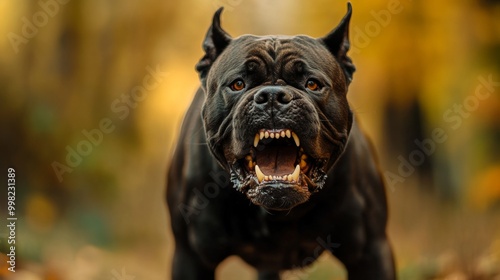 Angry and aggressive Cane Corso guard pet outdoors  photo