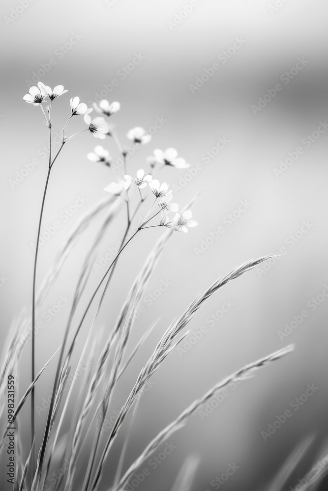 Obraz premium Delicate wildflowers sway gently in the breeze against a soft, blurred backdrop at dawn
