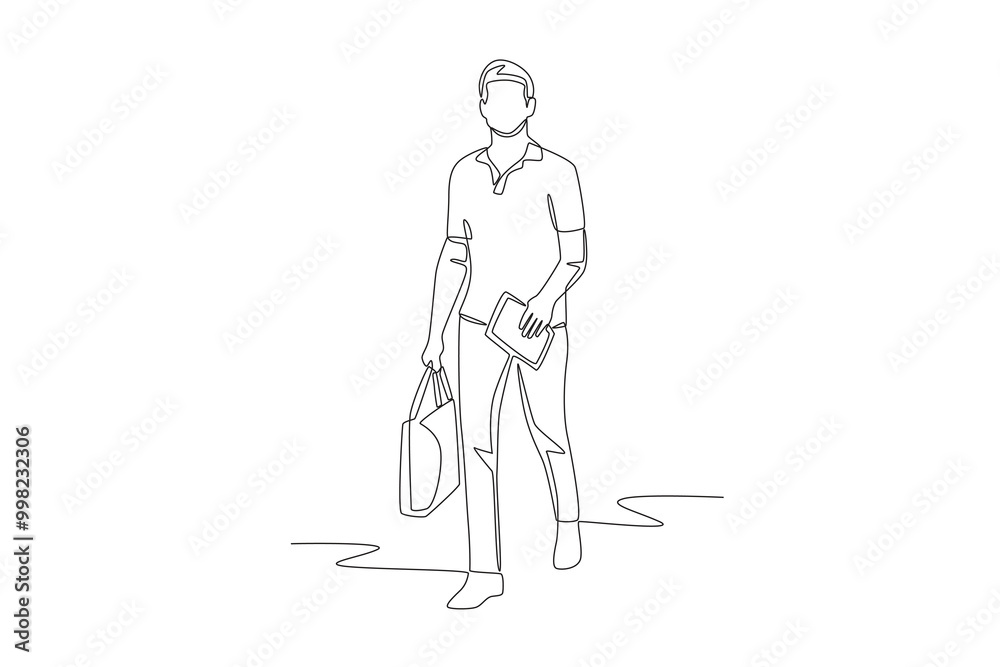 Men going to work. Commuting to work concept one-line drawing Men going to work. Commuting to work concept one-line drawing