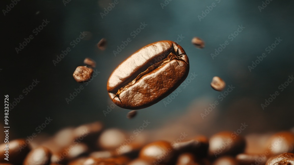 Roasted Coffee Bean Floating Above Other Beans