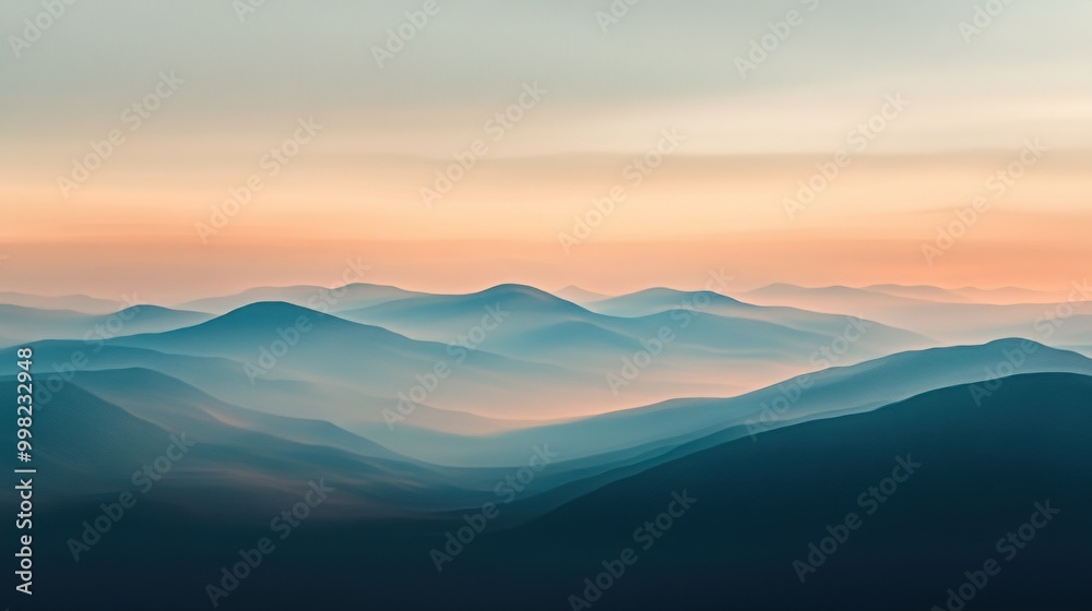 Misty Mountain Range at Sunset with Soft Colors Misty Mountain Range at Sunset with Soft Colors