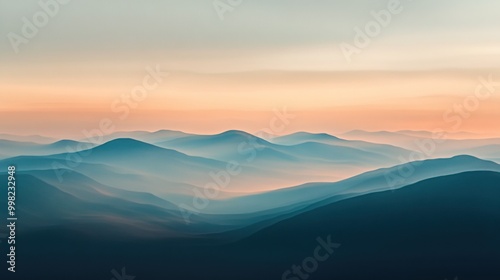 Misty Mountain Range at Sunset with Soft Colors