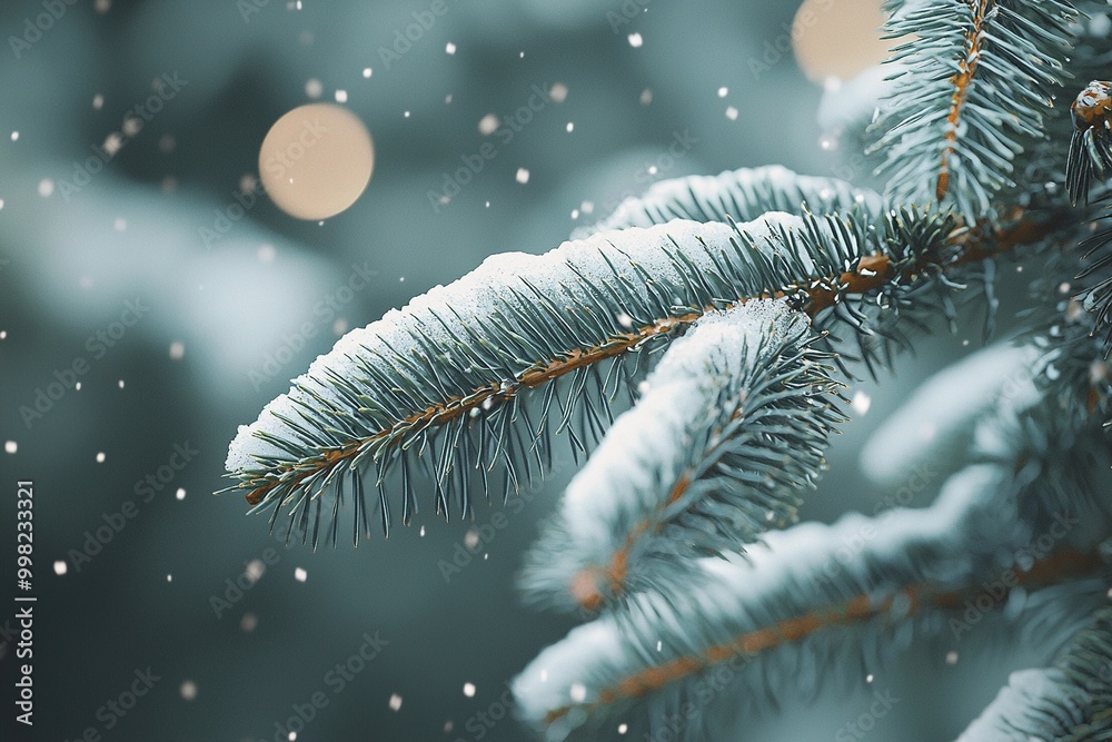 Pine tree branches covered in snow. Christmas and winter concept. Generative Ai Pine tree branches covered in snow. Christmas and winter concept. Generative Ai