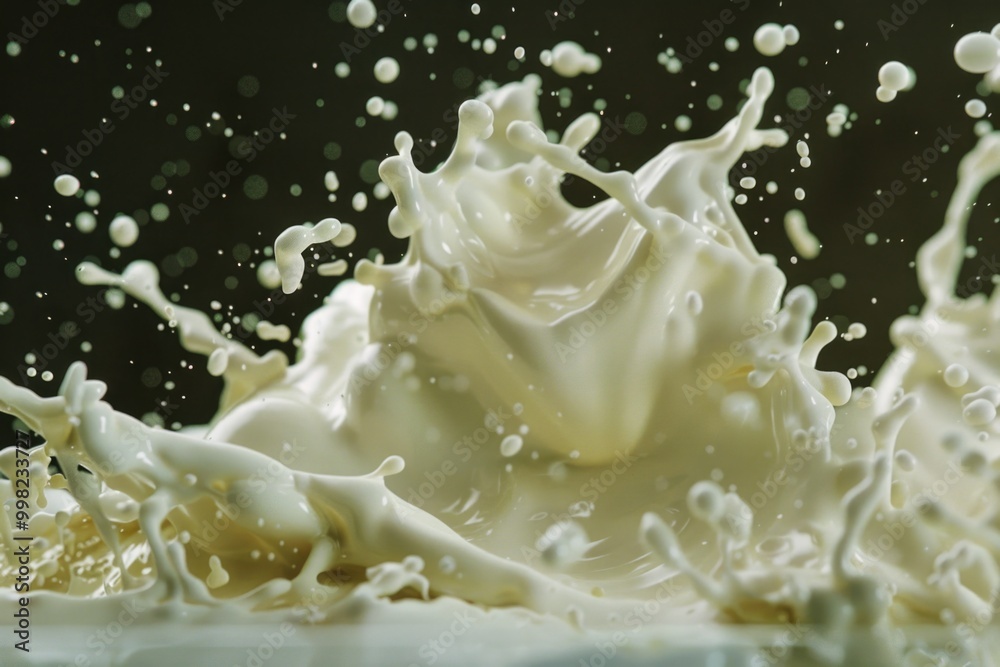 Fototapeta premium A splash of milk on top of a white cake, great for food photography and advertising