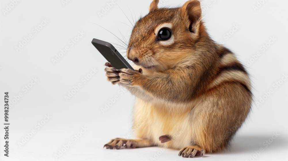 Obraz premium Happy Chipmunk with Smartphone
